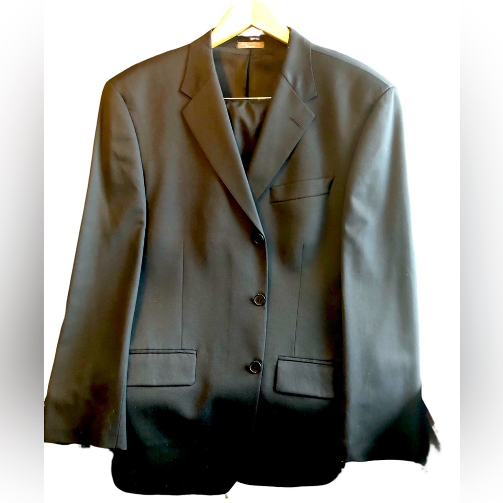 Profilo Studio‎ Black Lined Suit, 100% Wool, Size 42S Suit Coat 36 Pants